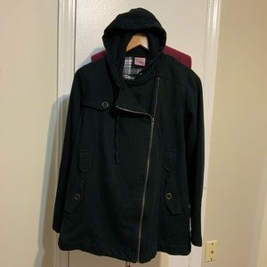 EUC L.A Kitty Black Zip-Up hooded Jacket cotton blend L Women